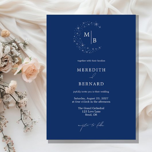 Eenvoudige Hemelse Elegante Blauwe Monogram Huweli Kaart