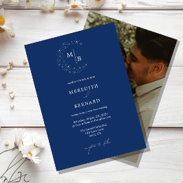 Eenvoudige Hemelse Elegante Monogram Huwelijksfoto Kaart
