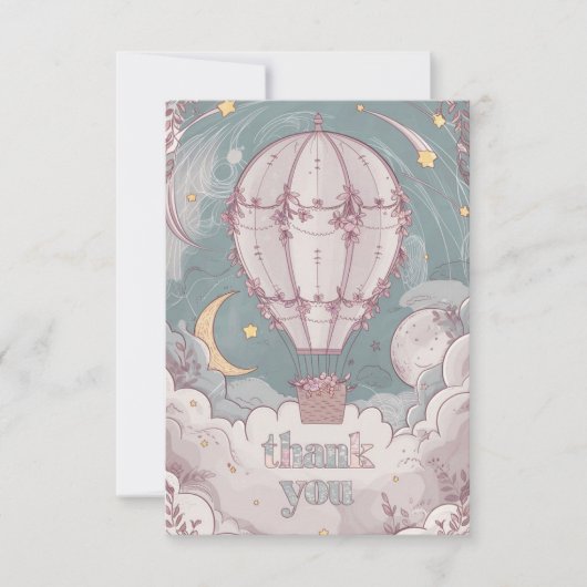 Eenvoudige hemelse heteluchtballon bedankkaart (Voorkant)