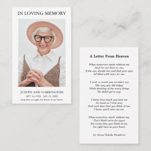 Eenvoudige Herdenkingsfoto Funeral Card Visitekaartje