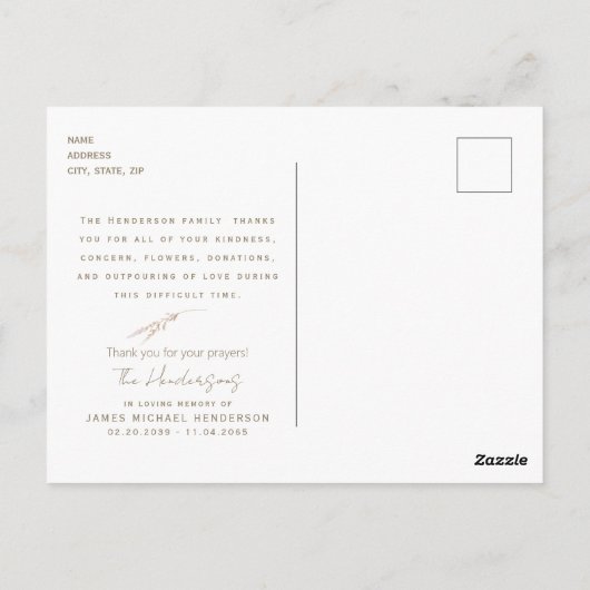 Eenvoudige Herfst bloemenbegrafenis Dank u Briefkaart (Achterkant)