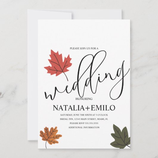 Eenvoudige herfst bruiloft blad kaart (Voorkant)