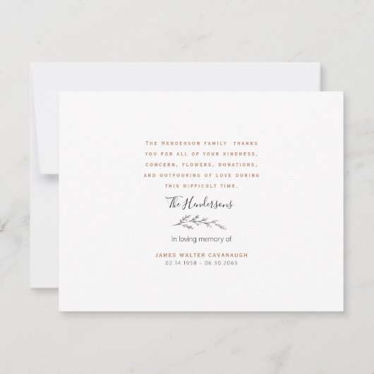 Eenvoudige Herfst Foliage Funeral - Dank u naam en Bedankkaart (Achterkant)