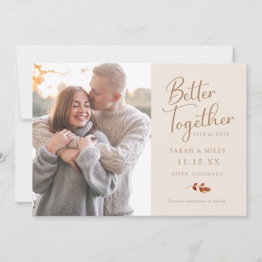 Eenvoudige herfst foto bruiloft save the date (Voorkant)