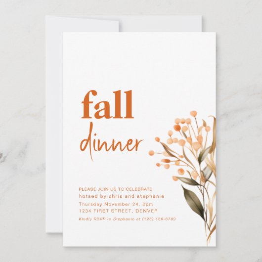 Eenvoudige Herfst Herfst Dinner Party Uitnodiging (Voorkant)