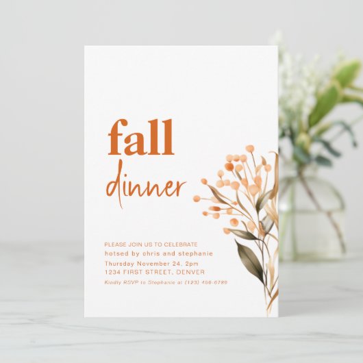 Eenvoudige Herfst Herfst Dinner Party Uitnodiging (Staand voorkant)
