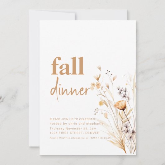 Eenvoudige Herfst Herfst Dinner Party Uitnodiging (Voorkant)