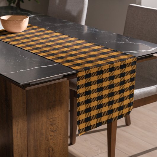 Eenvoudige Herfst Herfst Sinaasappel Buffalo Check Korte Tafelloper