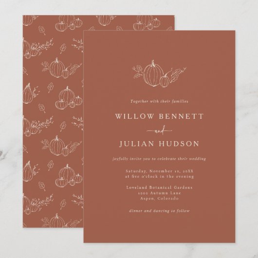 Eenvoudige herfst huwelijksuitnodiging kaart (Voorkant / Achterkant)