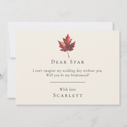 Eenvoudige Herfst Leaf Cream Bruiloft Bruidsmeisje Kaart (Achterkant)