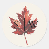 Eenvoudige Herfst Leaf Cream Bruiloft Envelop Seal Ronde Sticker (Voorkant)
