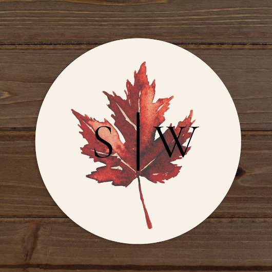 Eenvoudige Herfst Leaf Cream Bruiloft Envelop Seal Ronde Sticker