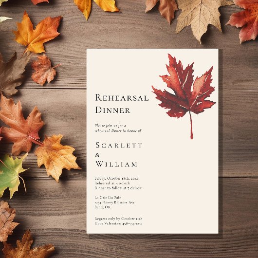 Eenvoudige Herfst Leaf Cream Bruiloft repetitie Di Kaart