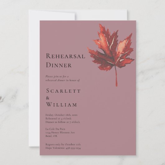 Eenvoudige Herfst Leaf Mauve bruiloft repetitie di Kaart (Voorkant)