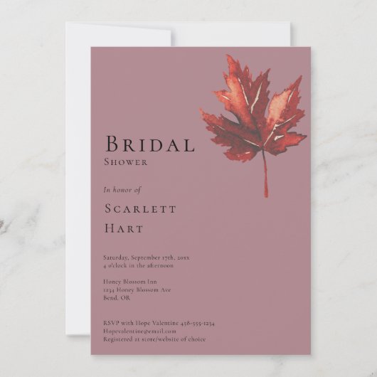 Eenvoudige Herfst Leaf Mauve Bruiloft Vrijgezellen Kaart (Voorkant)