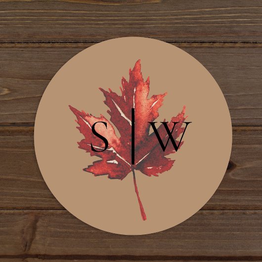 Eenvoudige Herfst Leaf Terracotta Bruiloft Envelop Ronde Sticker