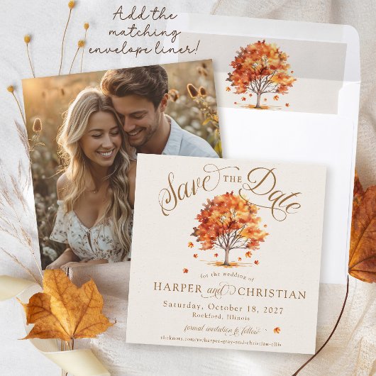 Eenvoudige Herfst Leaf Tree Beige Foto Herfst brui Save The Date