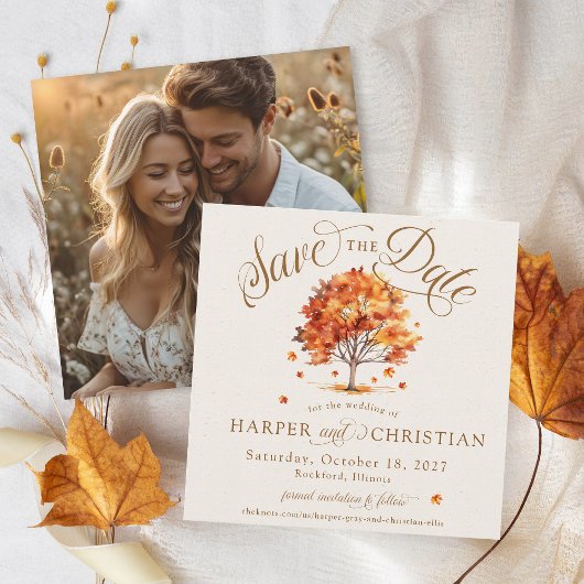 Eenvoudige Herfst Leaf Tree Beige Foto Herfst brui Save The Date