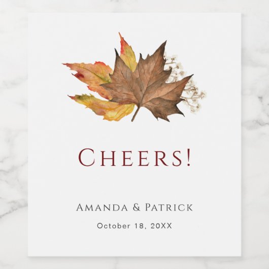 Eenvoudige Herfst najaar waterverf vertrekt bruilo Wijn Etiket (Enkel label)