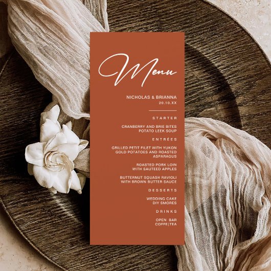 Eenvoudige Herfst Terracotta bruiloft Menu