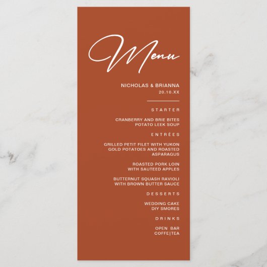 Eenvoudige Herfst Terracotta bruiloft Menu (Voorkant)