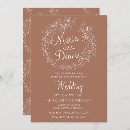 Eenvoudige Herfst Terracotta Greenery Line Wreath Kaart (Voorkant / Achterkant)