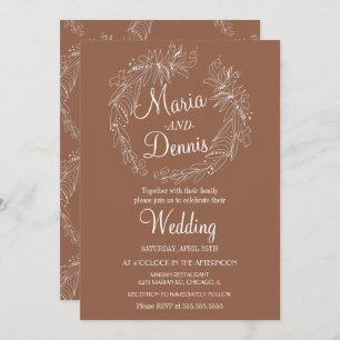 Eenvoudige Herfst Terracotta Greenery Line Wreath Kaart