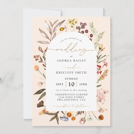 Eenvoudige Herfst Wildflower Boho Tuin Boog Bruilo Kaart (Voorkant)