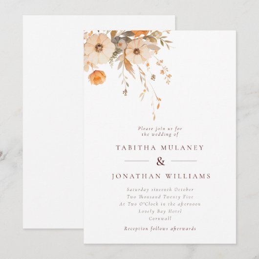Eenvoudige Herfst Wildflowers Oranje bruiloft Kaart (Voorkant / Achterkant)