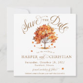Eenvoudige herfstblad boom moderne foto herfsttrou save the date (Voorkant)