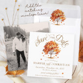 Eenvoudige herfstblad boom moderne foto herfsttrou save the date