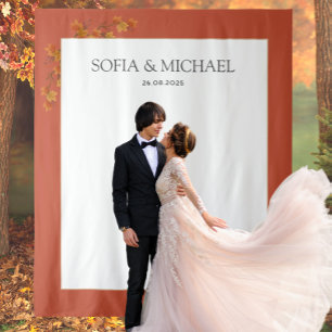 Eenvoudige herfstbladeren terracotta bruiloft acht wandkleed