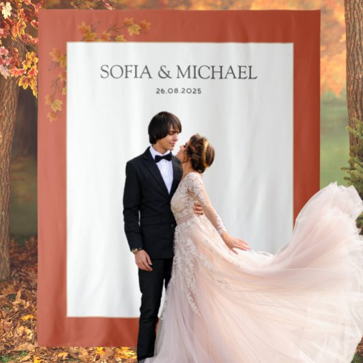 Eenvoudige herfstbladeren terracotta bruiloft acht wandkleed