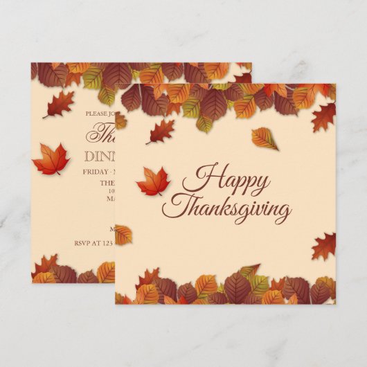 Eenvoudige herfstbladeren Thanksgiving | Uitnodigi Kaart (Voorkant / Achterkant)