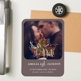Eenvoudige herfstfoto save the date magneet