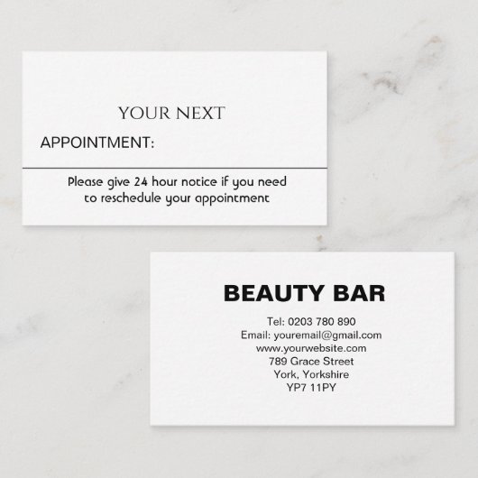 Eenvoudige herinnering voor whiteprectie afsprakenkaartje (Voorkant / Achterkant)