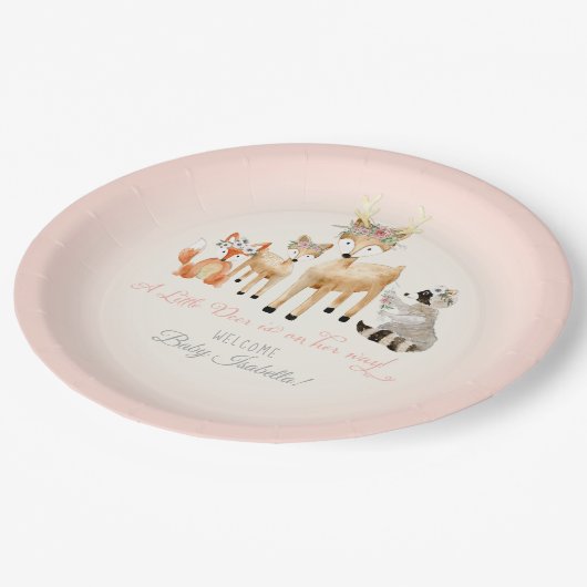 Eenvoudige herten gewei bosdieren baby meisje papieren bordje (Gekanteld)