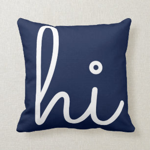 Eenvoudige Hi Hello Stijlvol Schrift Navy Wit Kussen