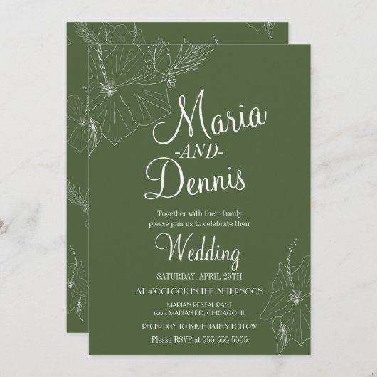 Eenvoudige HibiscusTropical Line Green Kaart (Voorkant / Achterkant)