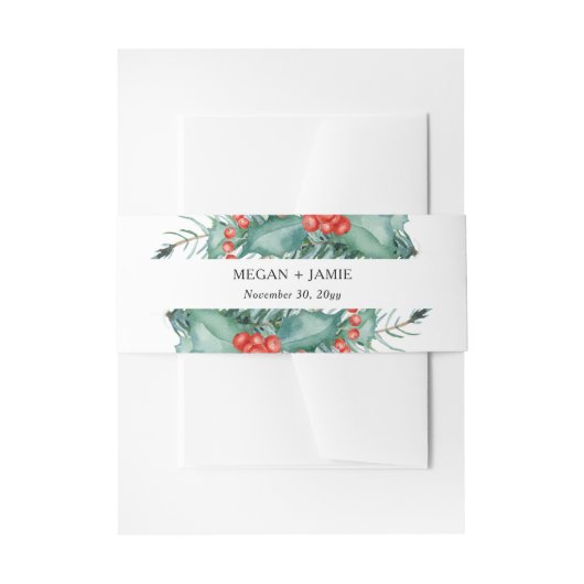 Eenvoudige Holly en bessen Winter bruiloft Uitnodigingen Wikkel (Voorkant Voorbeeld)