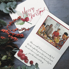Eenvoudige Holly Merry Christmas Waterverf Foto Feestdagen Kaart