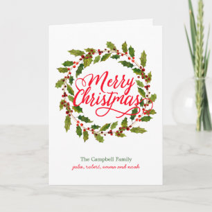Eenvoudige Holly Wreath Merry Kerstmis Feestdagen Kaart