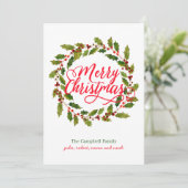 Eenvoudige Holly Wreath Modern Feestdagenkaart (Staand voorkant)