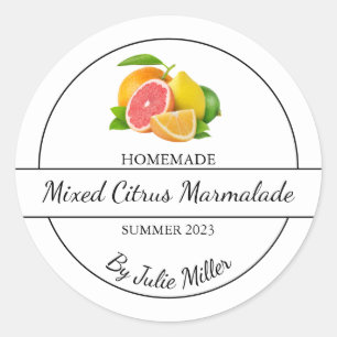 Eenvoudige Homemade gemengde citrus marmelade Labe Ronde Sticker