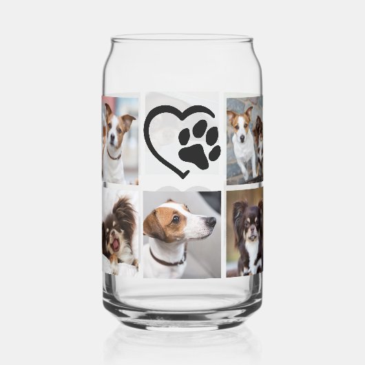 Eenvoudige Hond 10 Fotocollage Pawprint Hart Blikvorm Glas (Voorkant)