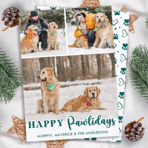 Eenvoudige hond Custom 3 foto Happy Pawholidays Feestdagenkaart