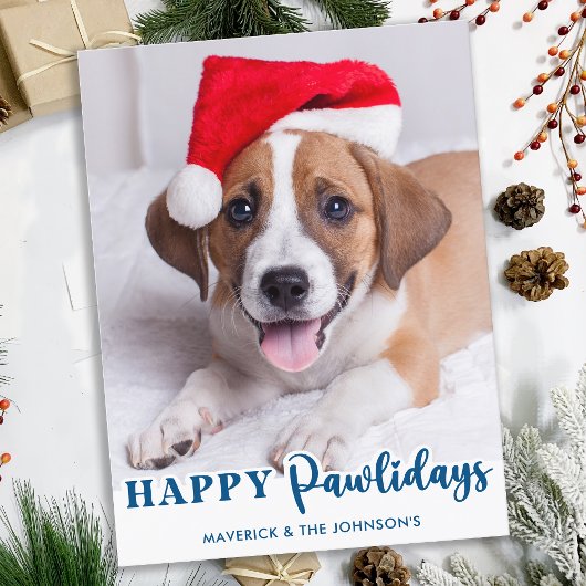 Eenvoudige hond gepersonaliseerde foto Happy Pawho Feestdagenkaart