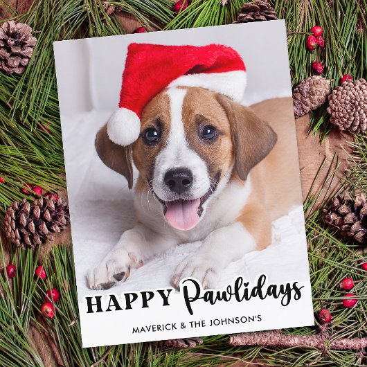 Eenvoudige hond gepersonaliseerde foto Happy Pawho Feestdagenkaart