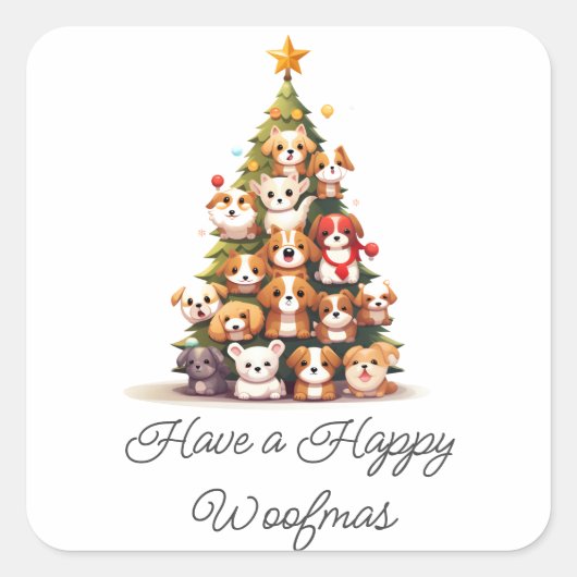 Eenvoudige hond kerst vierkante sticker (Voorkant)