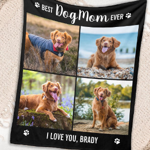 Eenvoudige HOND MAM Custom 4 Foto Collage Afbeeldi Fleece Deken